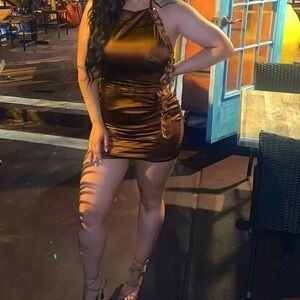 Brown Ruched Halter Mini Dress